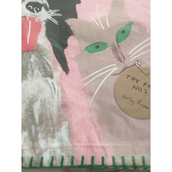ANTHROPOLOGIE Tea Dish Kitchen Towel Black Pug Collie Dog Cat Farm Stitching - Picture 4 of 5